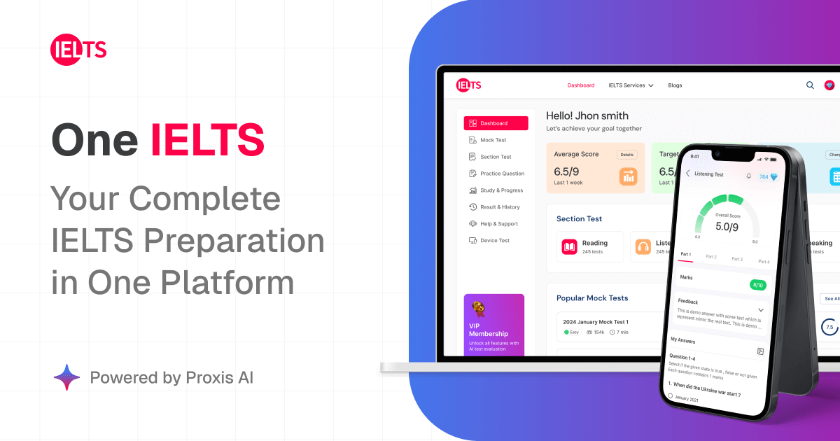 IELTS preparation platform interface
